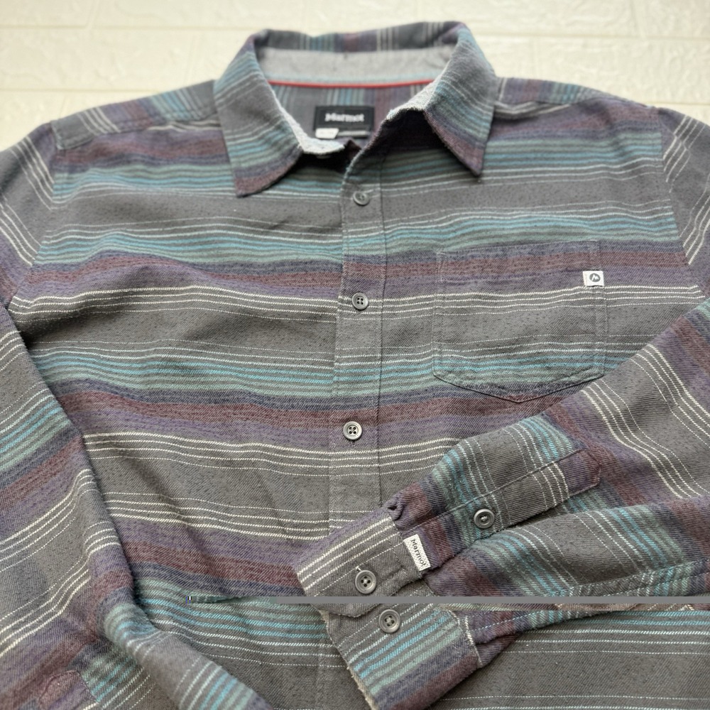 Marmot Flannel Shirt Mens XL  Striped Outdoor Casual Button Up Multi Colored